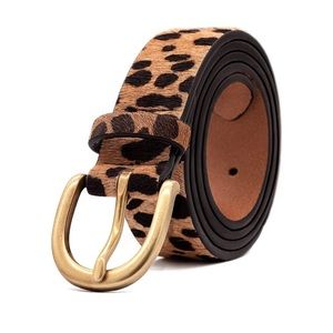 Leopard Print Genuine Leather Belt with Alloy Buckle